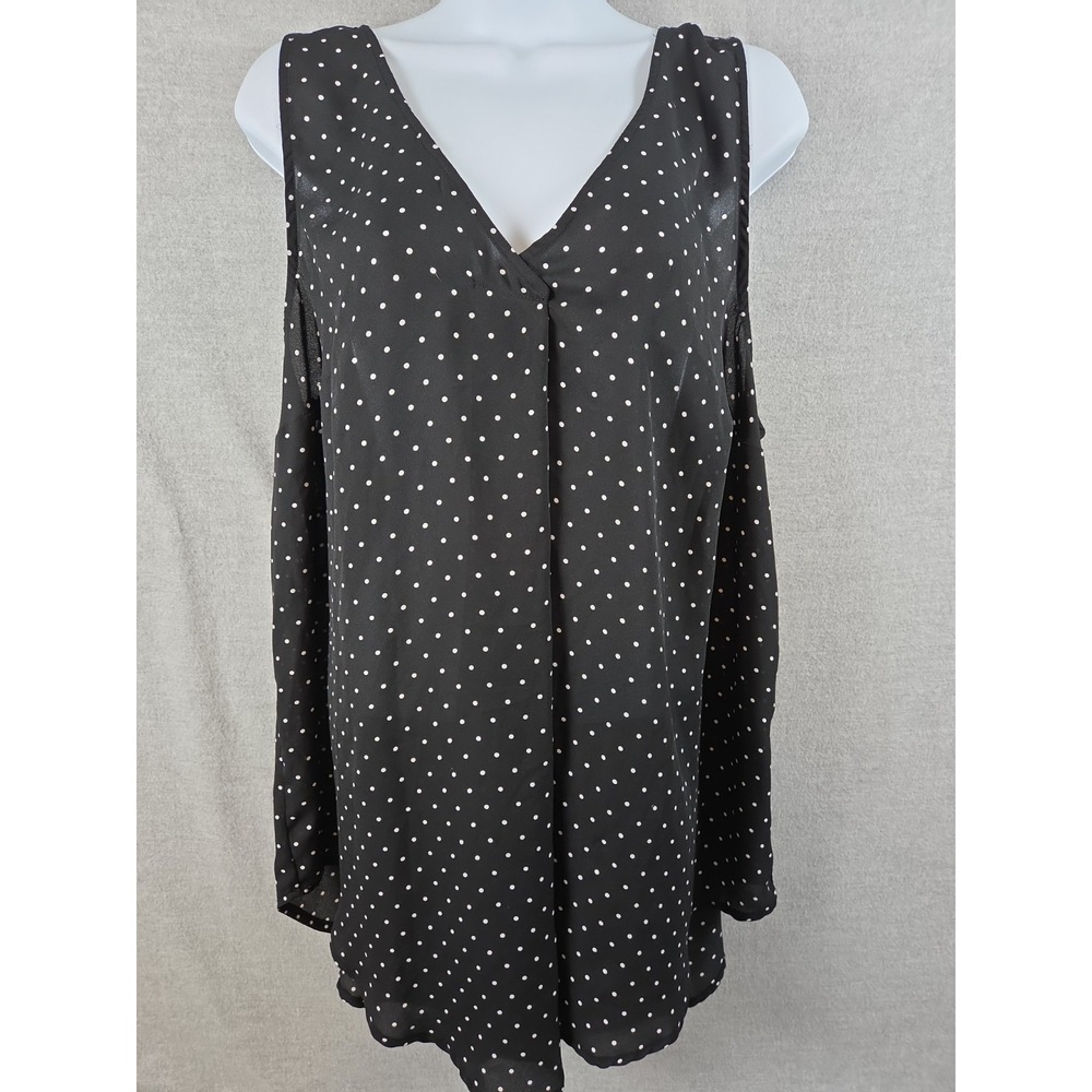 Torrid XL Black White Polka‎ Dot Sleeveless Tank V Neck Flowy Career Preppy